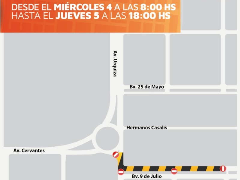 Corte de tránsito por obra de bulevarización de 9 de Julio